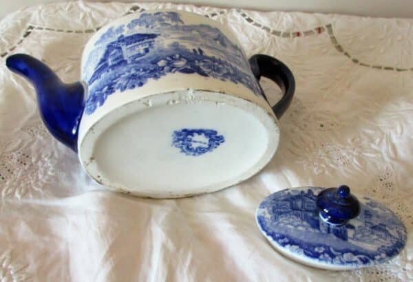 Antique English Victorian Blue and White Transfer Porcelain "Solitaire" Teapot ~  "Genevese" ~ Mintons - Image 5