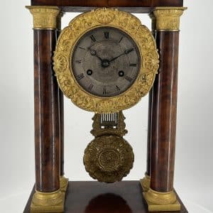 Fabulous Victorian burr Walnut Portico Mantel Clock – ca1840 Antique mantlle clocks Antique Clocks