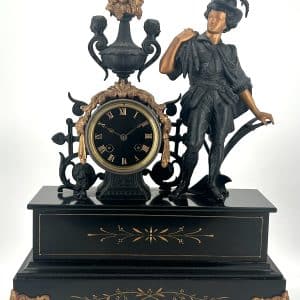 Stunning Victorian French Figural Slate & Spelter Mantel Clock – ca 1890 French mantel clock Antique Clocks