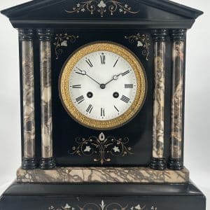 Wonderful French Victorian Slate & Marble Mantle  Clock – ca1900 Antique mantlle clocks Antique Clocks