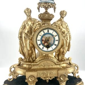 Luxurious Victorian Gilt Sevres Figural Mantle Clock – ca 1880 mantle Antique Clocks