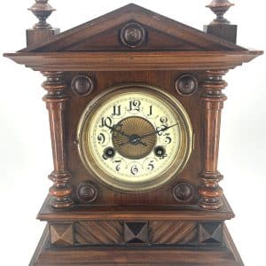 Fabulous Arts & Crafts Bracket Clock by Junghans ca 1900 Antique oak plate back dresser. Antique Clocks 3