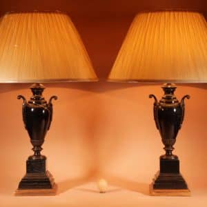 Classic Pair Of Black/White Marble And Bronze Table Lamps. c 1920 Antique Lighting 3