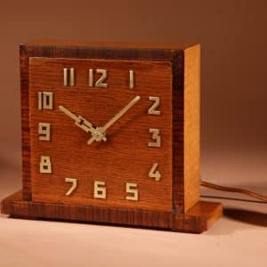 Amsterdam school Art Deco Early Electrical Oak And Rosewood Mantel Clock Circa 1920-40 c 1920 Antique Clocks