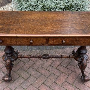 Victorian Burr Walnut Library Consol Table Antique library tables Antique Desks