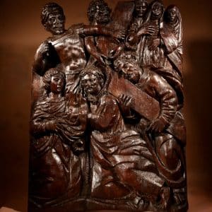 Impressive Relief Sculpture Of Christ Carrying The Cross On His Way To Calvary circa: 1560. religious Antique Sculptures 3