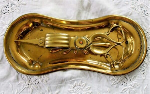 Pair AN Brass Candle Snuffers and Tray