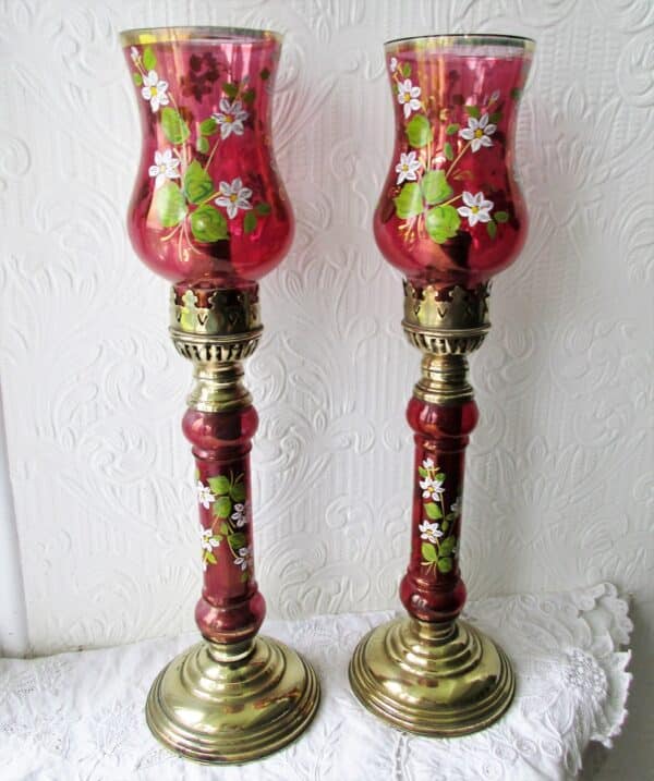 Pair Cherry Red Candle Lamps