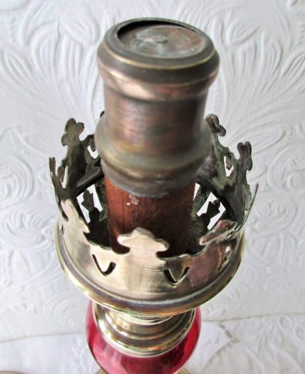 Pair of Antique English Victorian Brass and Glass Candle-lamps - Image 7