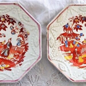 Pair Chinoiserie Octagonal Plates