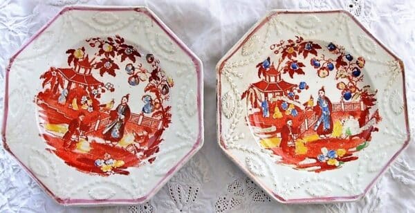 Pair Chinoiserie Octagonal Plates