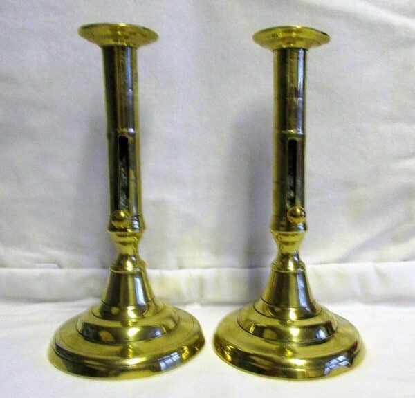 Pair of Antique English Georgian "Slide Ejector" Brass Candlesticks - Image 2