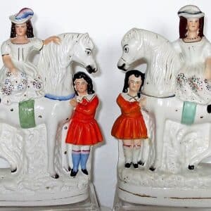 Pair Staffordshire Children with Horses H 2377 H 2378