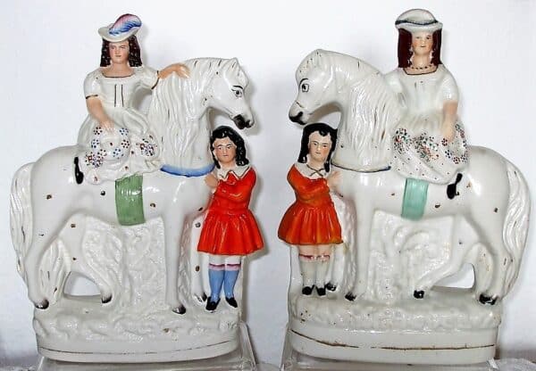 Pair Staffordshire Children with Horses H 2377 H 2378