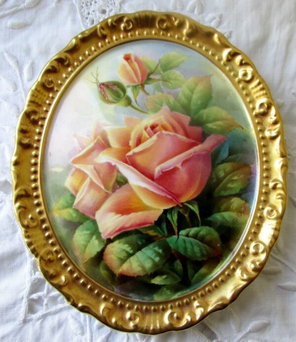 Paragon F Wright Pair Roses Plaques