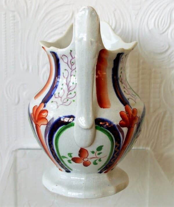 Antique Victorian Gaudy Welsh "Pink Rose and Stripe" Pattern Pottery Jug - Image 4