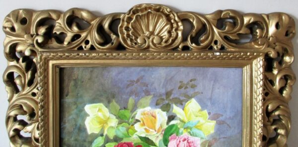 Roses in Gesso Frame ~ Watercolour ~ Reginald Johnson Reginald Johnson Vintage 4