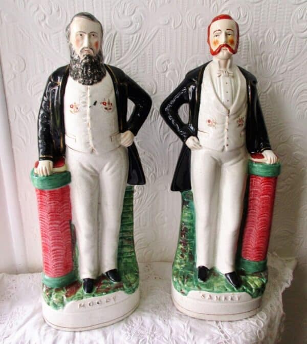 Pair of Antique English Victorian Staffordshire Pottery Portrait Figures ~ Moody ~ P D9 ~ H 59 and Sankey ~ P D10 ~ H 84 - Image 5