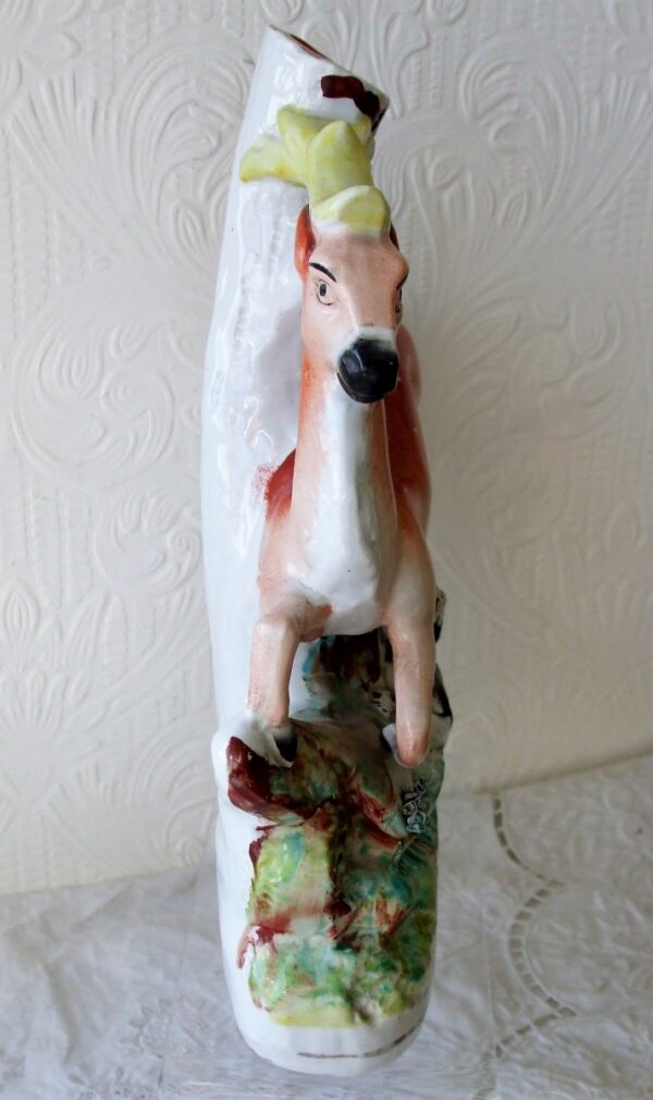 Antique English Victorian Staffordshire Pottery Spill Vase ~ "Stag chased by a Dog" ~ H 2916 - Image 4