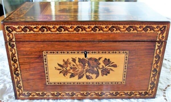 Antique English Victorian Tunbridge Ware Tea Caddy ~ Henry Hollamby Henry Hollamby Antique Boxes 4