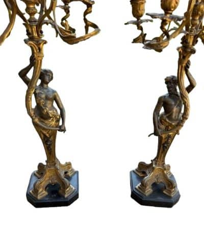 Antique a Pair Baroque Bronze Candelstick Antique Furniture 4