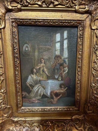 18th Century Figurative Genre Scene Oil on Canvas, Framed. Antique Art 6