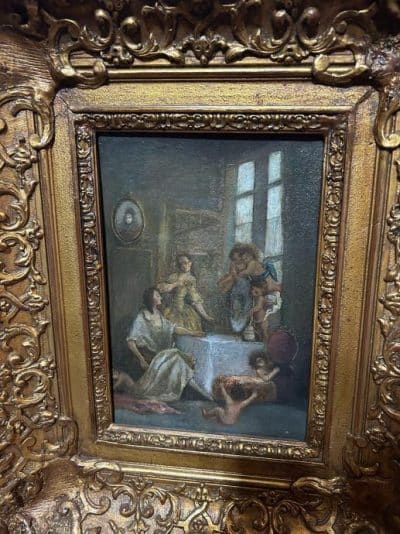 18th Century Figurative Genre Scene Oil on Canvas, Framed. Antique Art 5