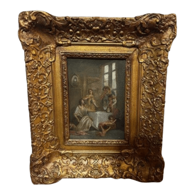 18th Century Figurative Genre Scene Oil on Canvas, Framed. Antique Art 3