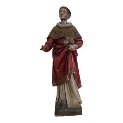 Antique Carved and Polychrome-Painted Figure of a Saint Antique Sculptures 3