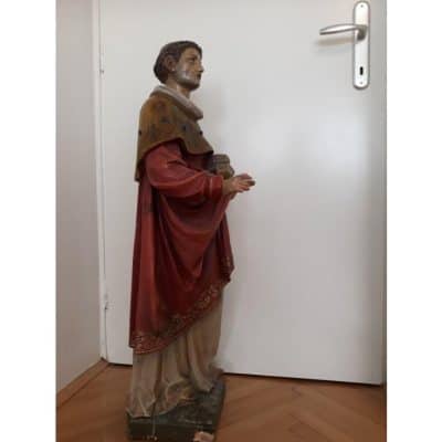 Antique Carved and Polychrome-Painted Figure of a Saint Antique Sculptures 4