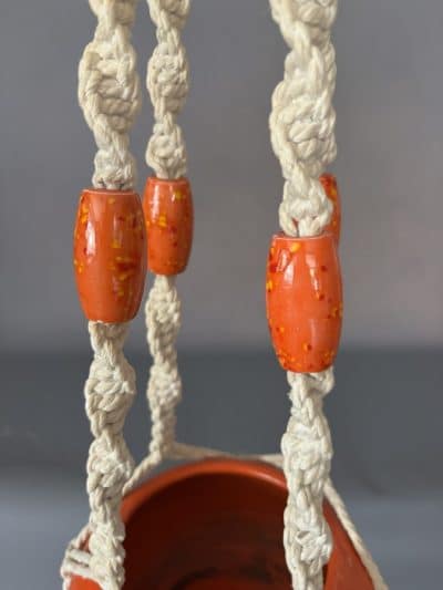 Mid Century Macrame Hanging Planter ceramic bowl Antique Ceramics 5