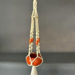 Mid Century Macrame Hanging Planter ceramic bowl Antique Ceramics 3