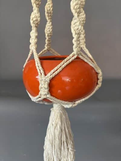 Mid Century Macrame Hanging Planter ceramic bowl Antique Ceramics 6