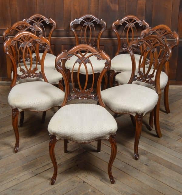 Set Of 8 Victorian Walnut Dining Chairs SAI3016