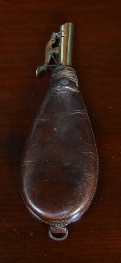 19th Century Leather And Brass Powder Flask SAI3136