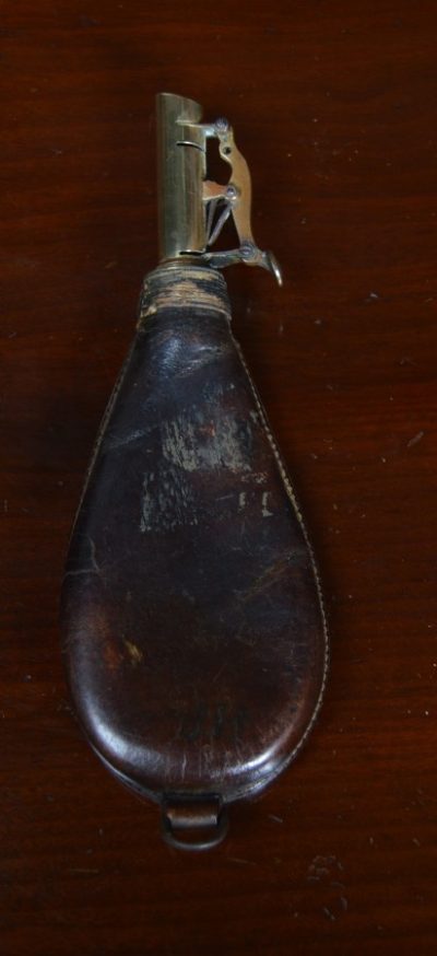 19th Century Leather And Brass Powder Flask SAI3136 - Image 5