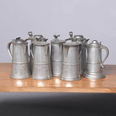 Seven Large Pewter Flagons Antique Metals 9