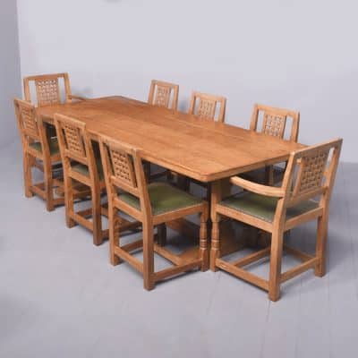 Large Adzed Oak Yorkshire Critter Dining Table And 8 Matching Chairs by Derek “Fishman” Slater Antique Furniture 3