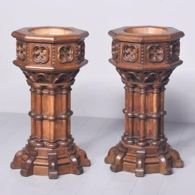 Pair of Oak Gothic Style Carved Pedestals pedestal Antique Tables 3