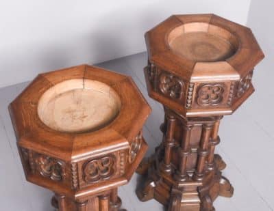 Pair of Oak Gothic Style Carved Pedestals pedestal Antique Tables 9