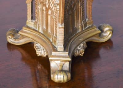 Pair of Gilded Pugin Style Gothic Candlesticks of Architectural Form Antique Lighting 7