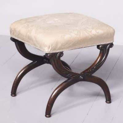 Early Victorian X Framed Mahogany Upholstered Stool Antique Furniture 3