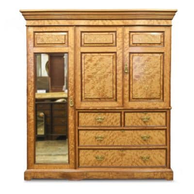 Exhibition Quality Victorian Marquetry Inlaid Satinwood Fitted Wardrobe Antique Wardrobes 3