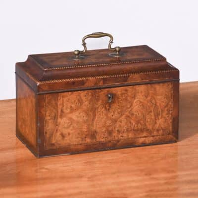 Exhibition Quality George III Burr Walnut Tea Caddy of Casket Form Antique Boxes 3