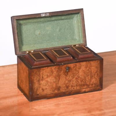 Exhibition Quality George III Burr Walnut Tea Caddy of Casket Form - Image 5