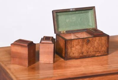 Exhibition Quality George III Burr Walnut Tea Caddy of Casket Form Antique Boxes 8