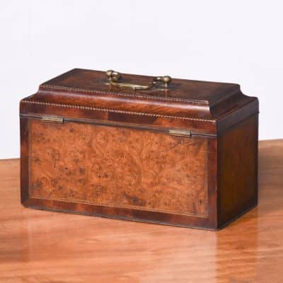 Exhibition Quality George III Burr Walnut Tea Caddy of Casket Form Antique Boxes 9