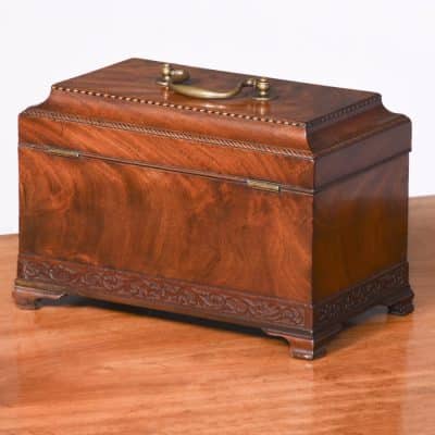 George III Flame Mahogany, Parquetry Inlaid Tea Caddy of Casket Form Antique Boxes 11