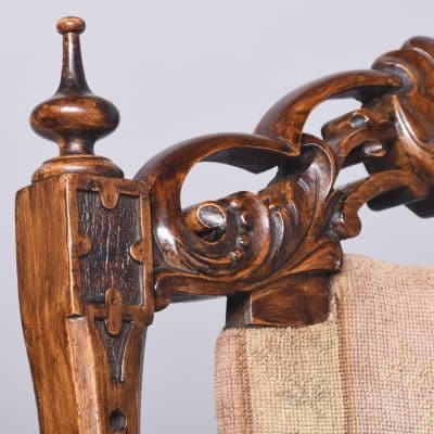 Rare Pair of Folding Victorian Gothic Influenced Carved Walnut Drawing Room Chairs Antique Chairs 5