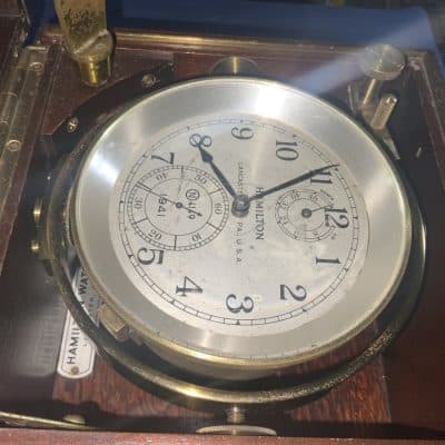 Hamilton Watch Company Naval Chronometer WWII No4149 Dated 1941 With Key Antique Clocks 10